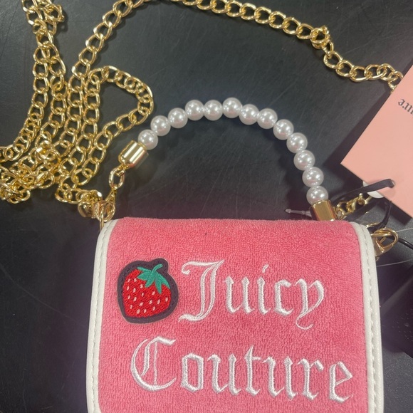 JUICY COUTURE MINI BAG W PEARL HANDLE AND GOLD CHAIN. New - Picture 2 of 5